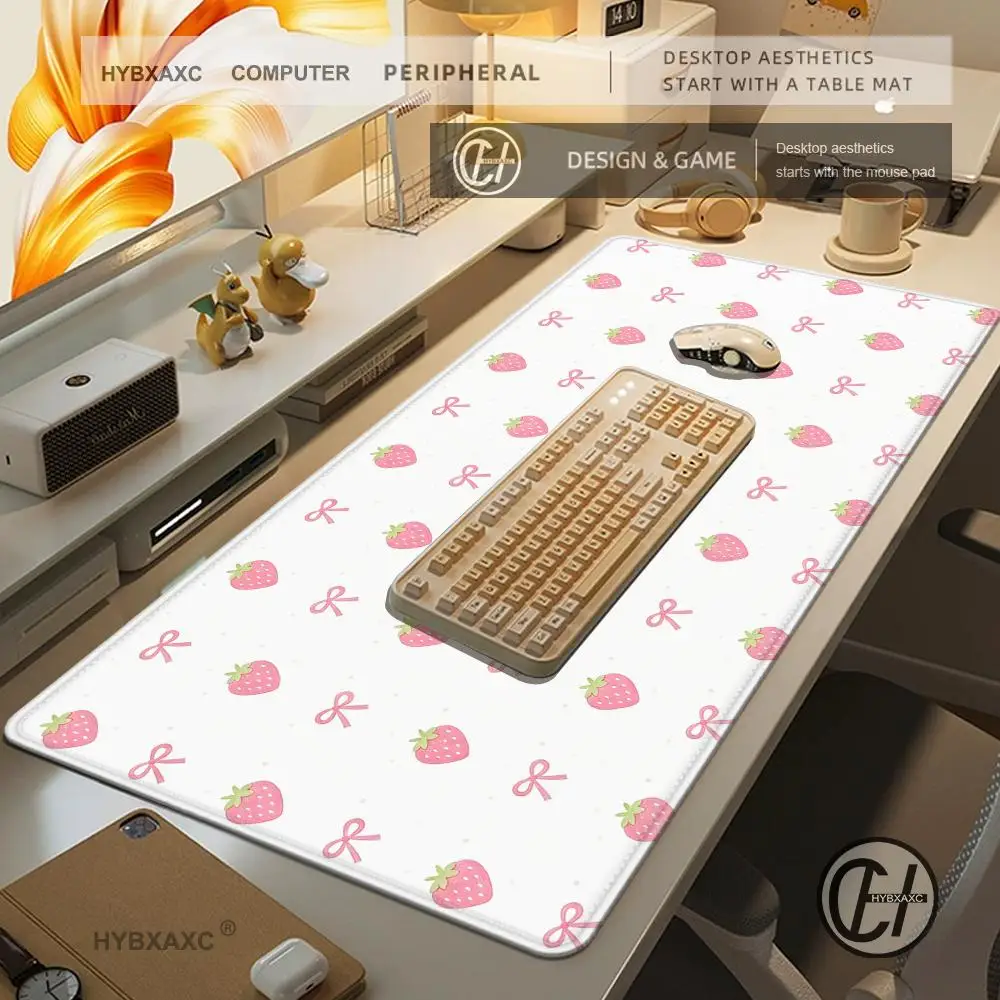 Strawberry Pink Mouse Pad Waterproof PC Rubber Protective Pad Suitable For Dormitory Desk Coffee Table Dressing Table Top Mat