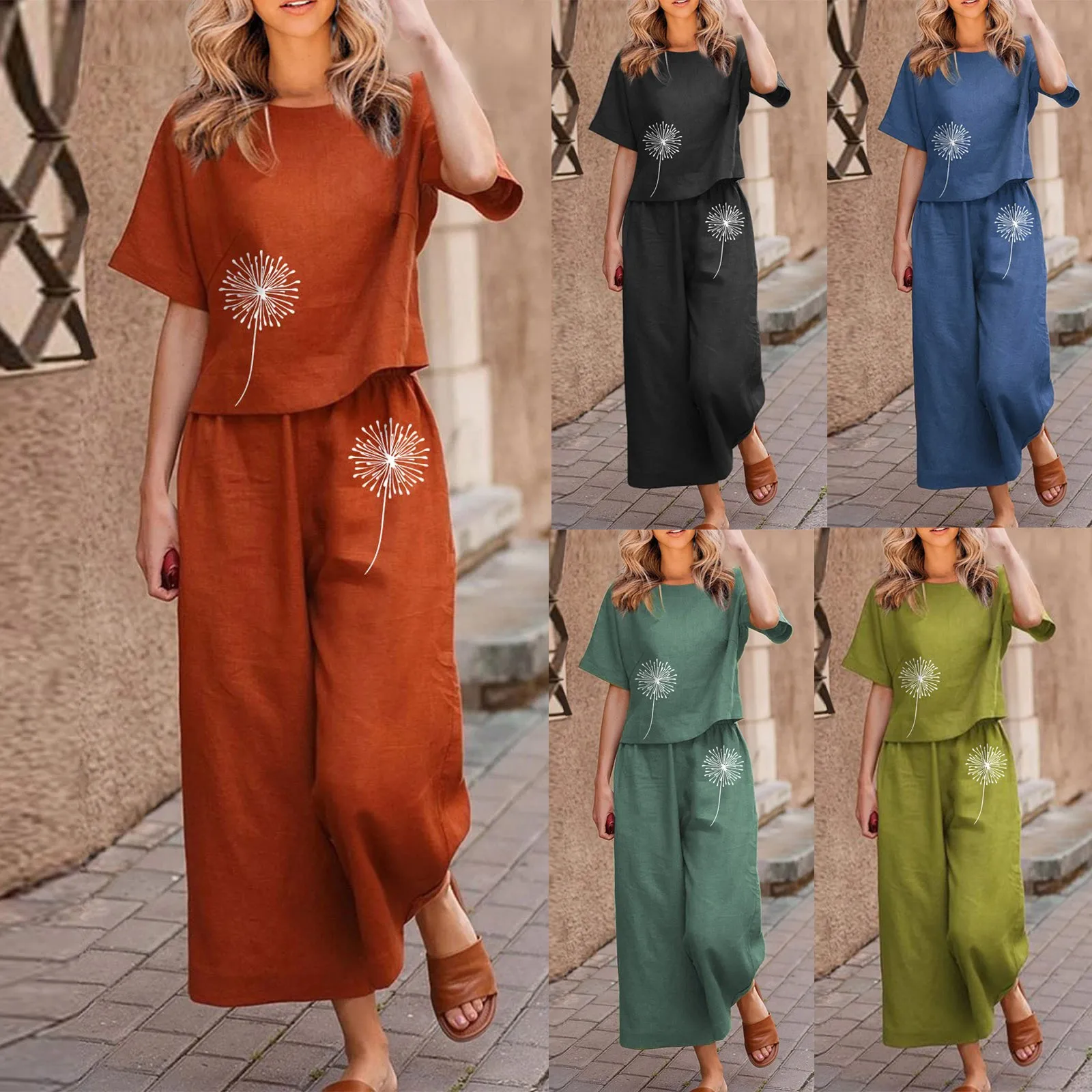 

Cotton Linen Summer Women's Suit Comfy Breathable Y2k Streetwear Wide Leg Loose Pants Sets Matcing Conjuntos Femininos Elegantes