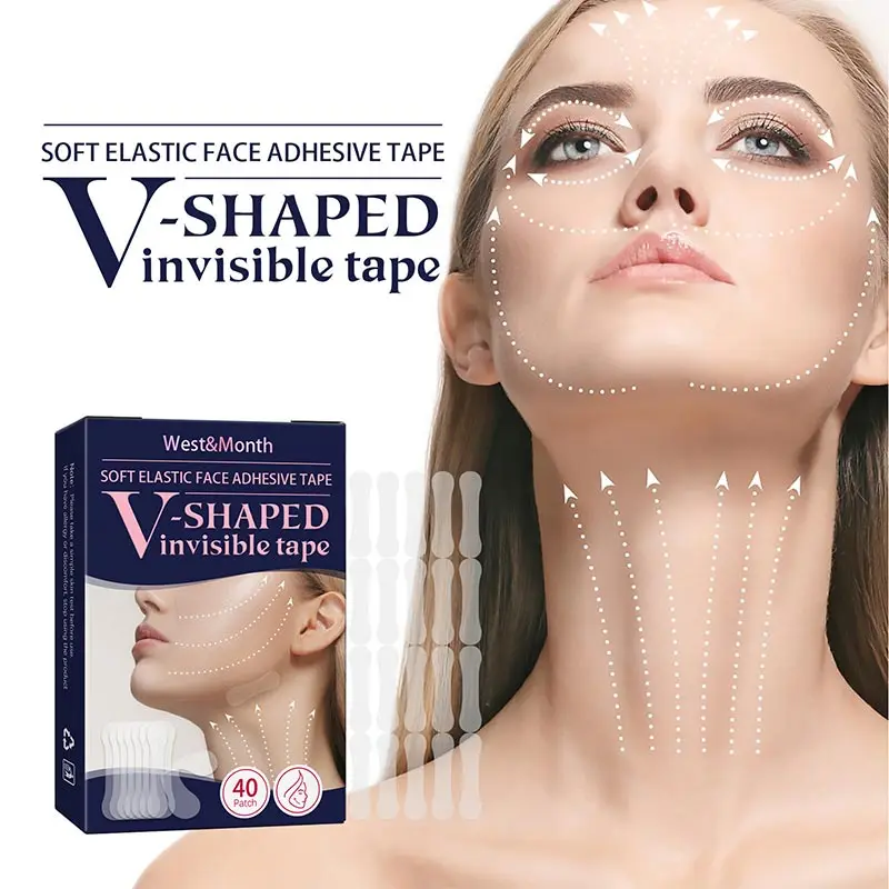 40 parches/caja, Parche para Levantar el Rostro, Cinta Invisible en Forma de V para Levantar el Mentón, Parche Elástico Suave para el Cuidado Facial