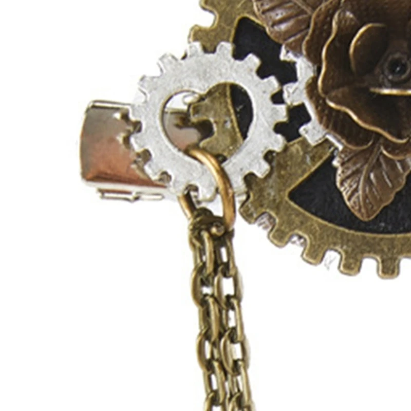 Alloy Safety Pins Jewelry Brooch Pin Hair Clip with Steampunk Gears and Tassels Chain Decorations for Hats Scarves Coat