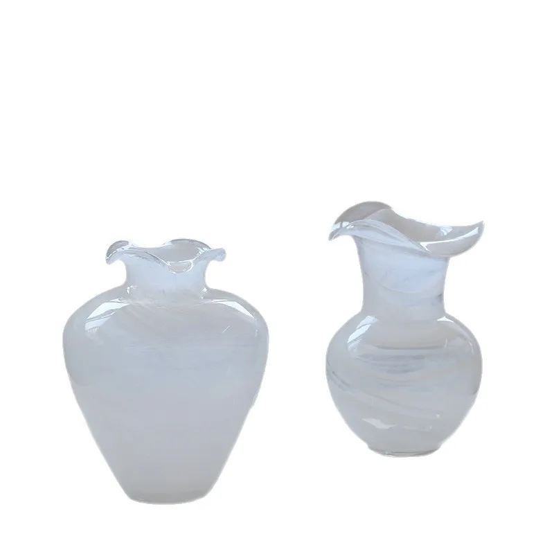 

Simple creative lace mouth white gradual change pattern belly glass vase flower dining table TV cabinet