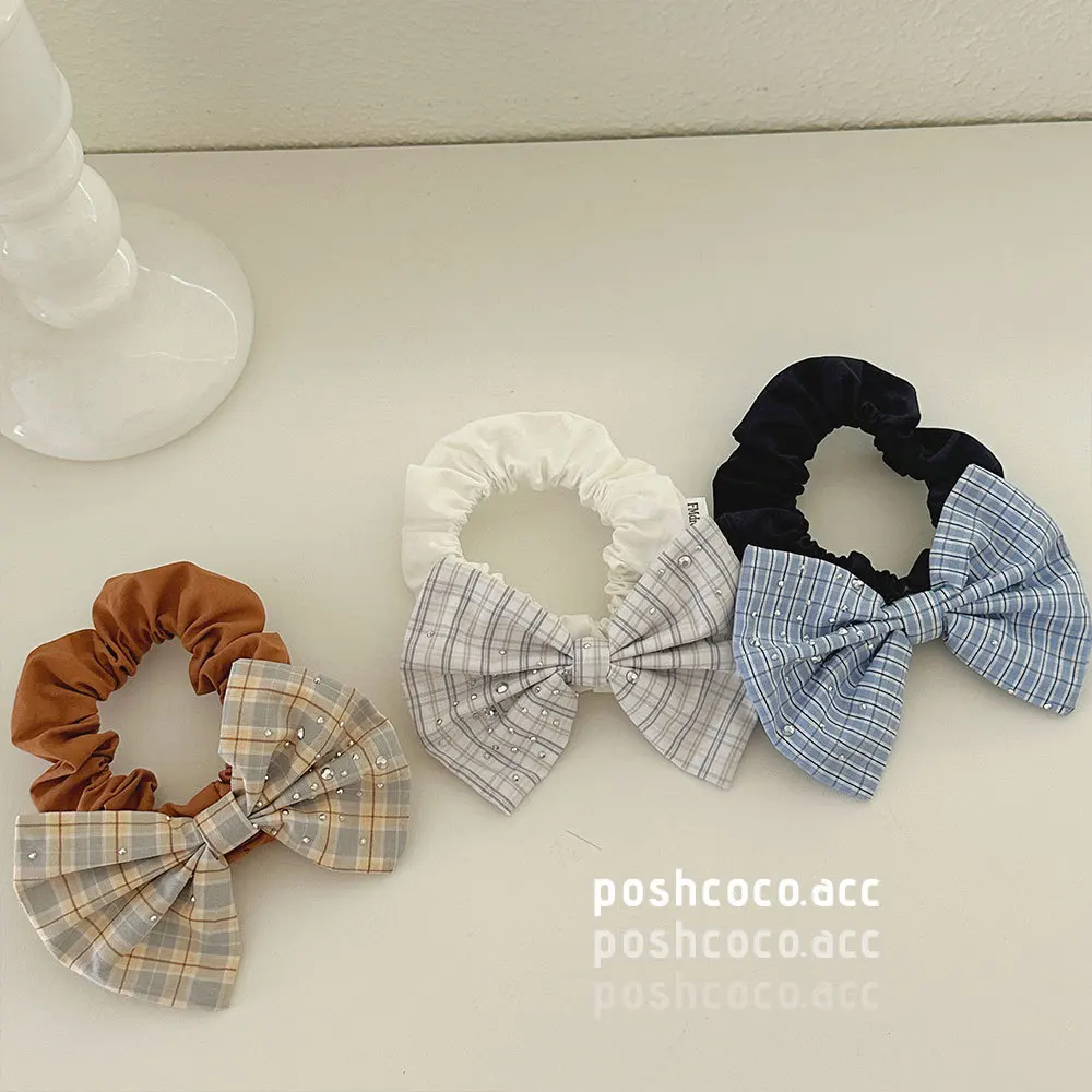 

1-Piece Girls Hair Accessory Plaid Color Block Scrunchy Soft Fabric Hair Tie Daily Use