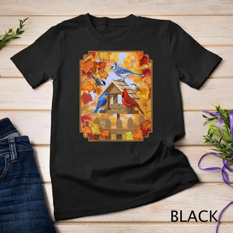 Womens Wild Birds Chickadee Cardinal Blue Jay Bluebird Fall Unisex T shirt