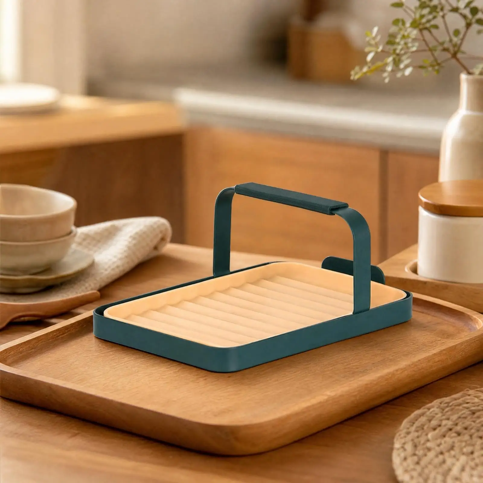 Space Saving Pot Lid Holder Rack for Kitchen Counter with Drip Tray Spoon Rest and Utensil Storage Organizer