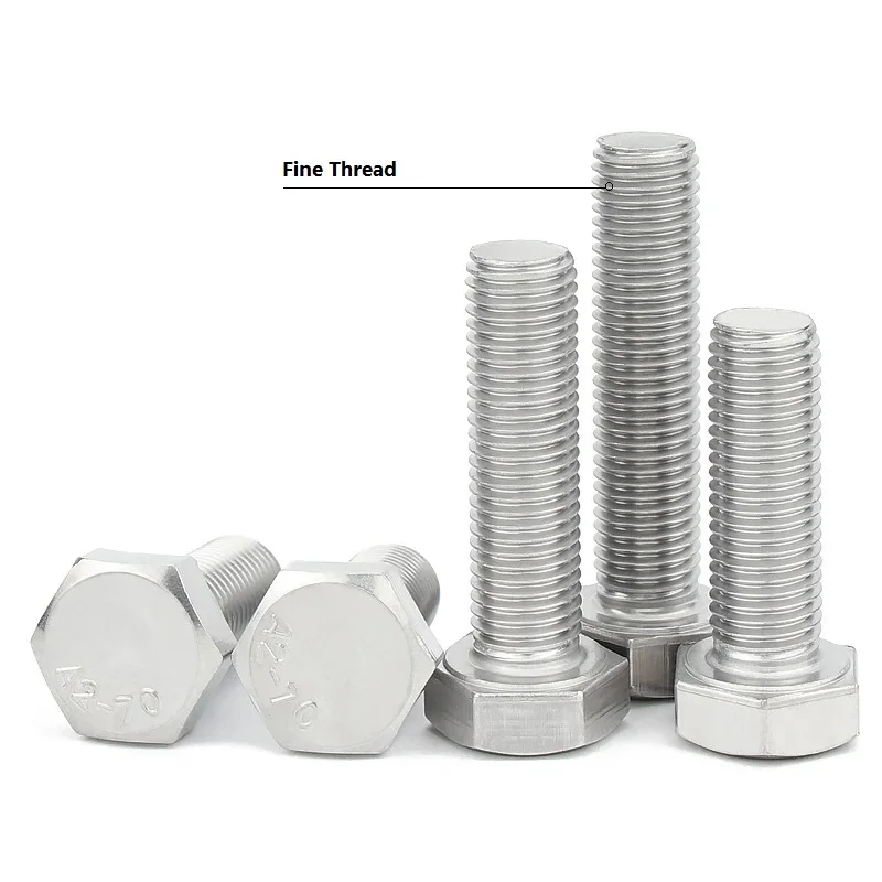파인 스레드 외부 육각 헤드 나사, 304 스테인리스 스틸, DIN933 육각 블롯, M6, M8, M10, M12, M14, M16 피치, 0.75, 1.0, 1.25, 1.5mm