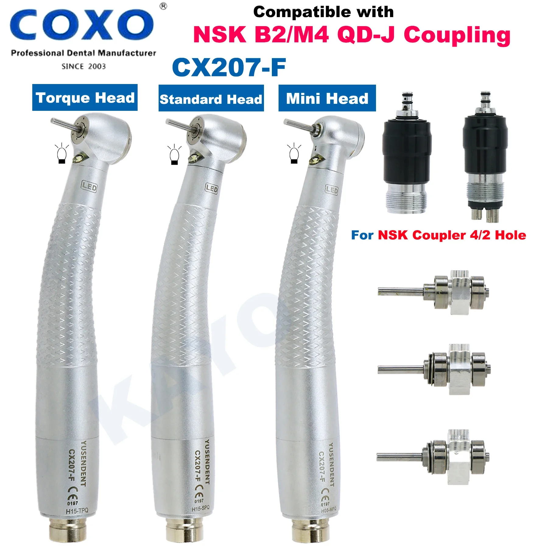 

COXO CX207-F Dental High Speed Handpiece E Generator Air Turbine Handpiece Torque Head/Standard/Mini Fit NSK B2/M4 QD-J Coupling