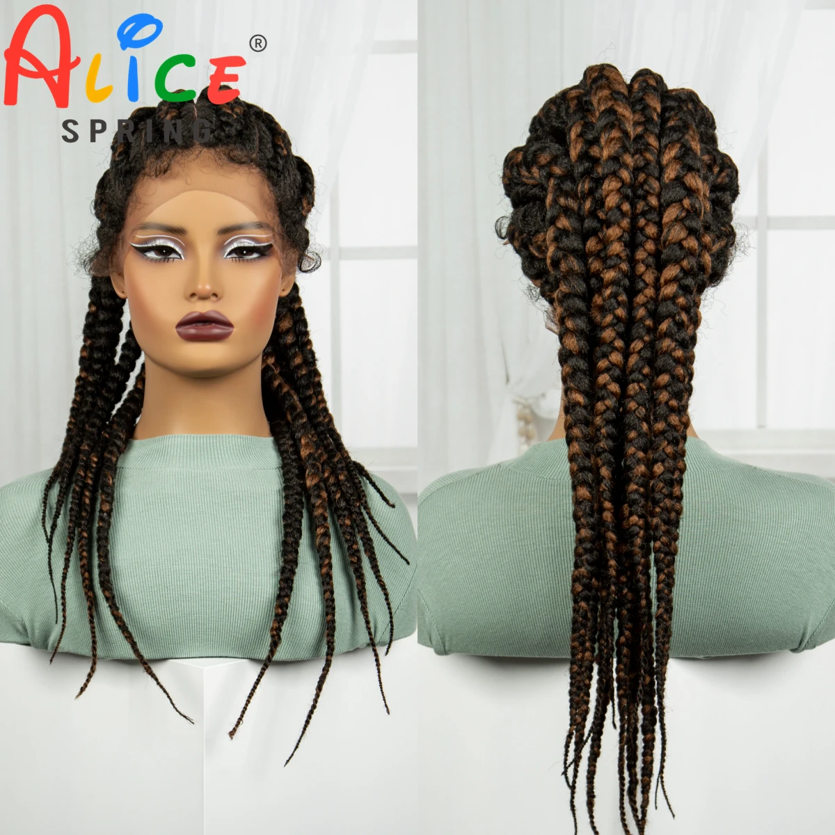 

24 Inches Synthetic High Ponytail Braided Wigs 1B-30 Cornrow Braids Wig With Baby Hair For Black Women Lace Ftont Braiding Hair