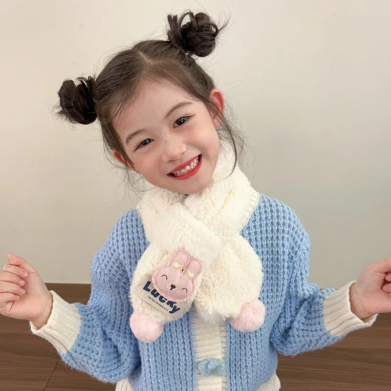Plush Cartoon Cute Children's Warm Scarf New Letter Printed Rabbit Casual Personality Versatile Plush Cold-proof Scarf