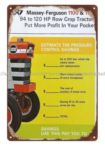 wall and deco 1968 MASSEY-FERGUSON MF 1100 ROW-CROP TRACTOR metal tin sign sign