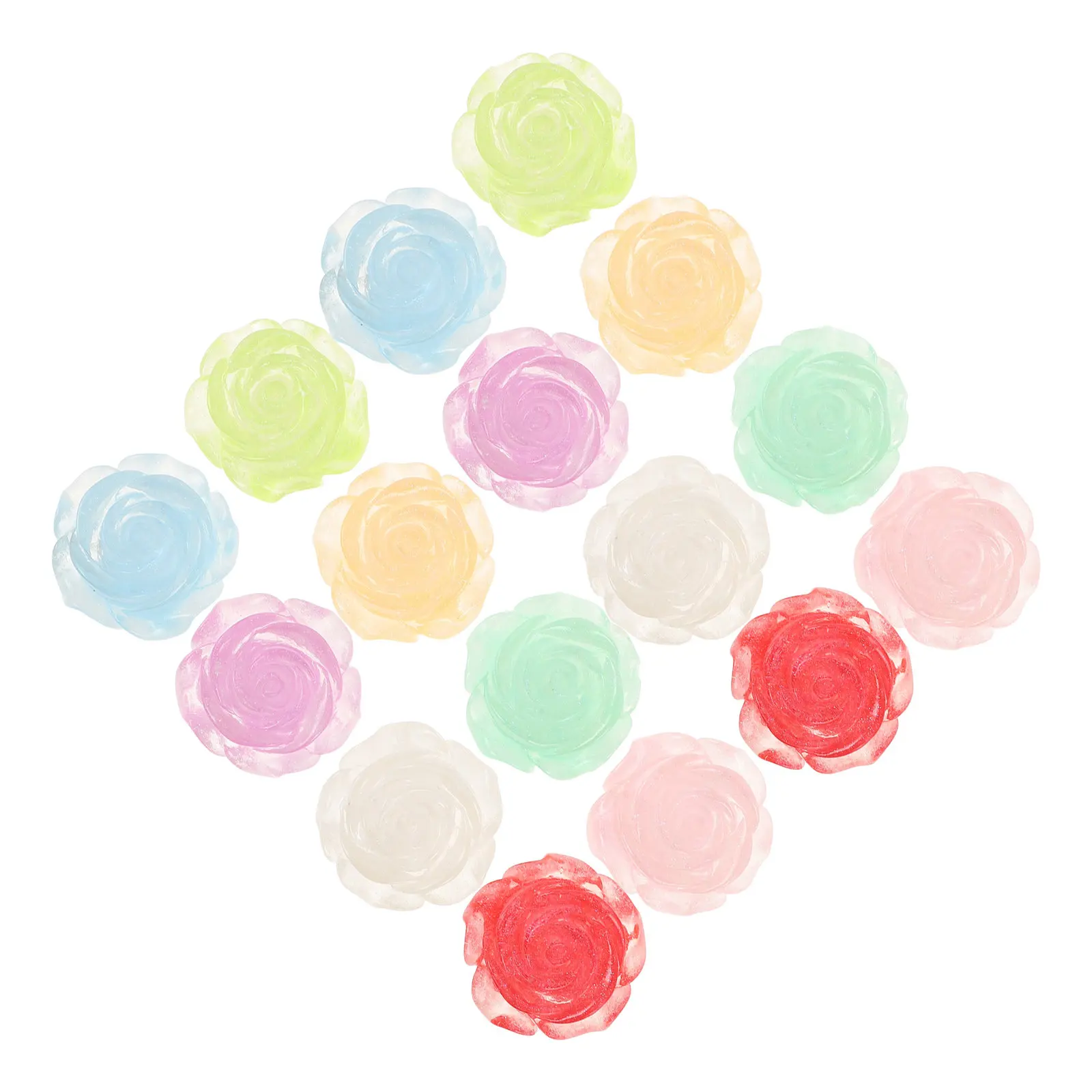 

16Pcs Luminescent Rose Charms Flat Back Resin Flowers for DIY Craft Hair Ornaments Glow in The Dark Decor for Mini Dollhouse