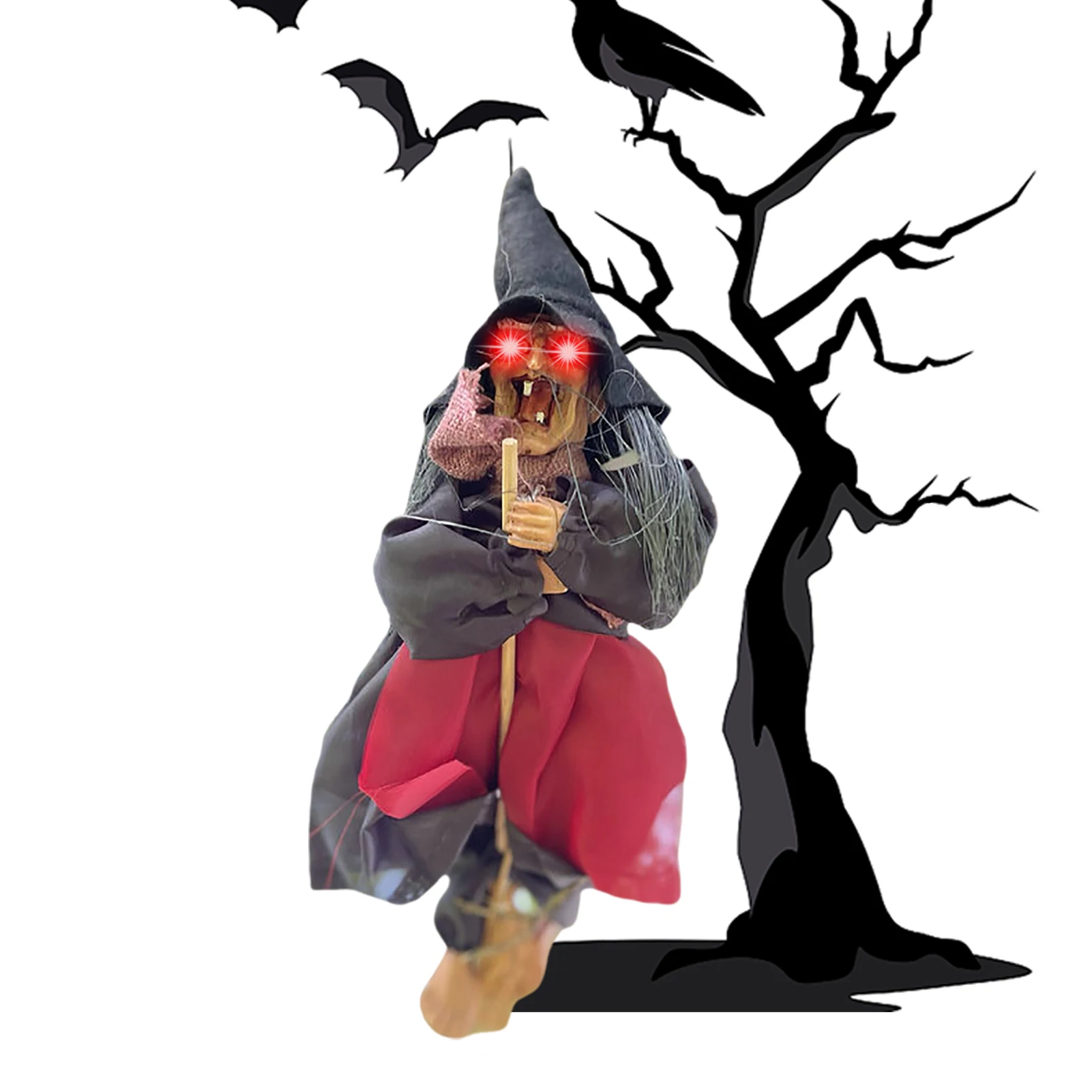 Halloween Horror Witch Hanging Doll With Glowing Eyes And Spooky Sounds Halloween Decorations For Home Garden Holiday Gift