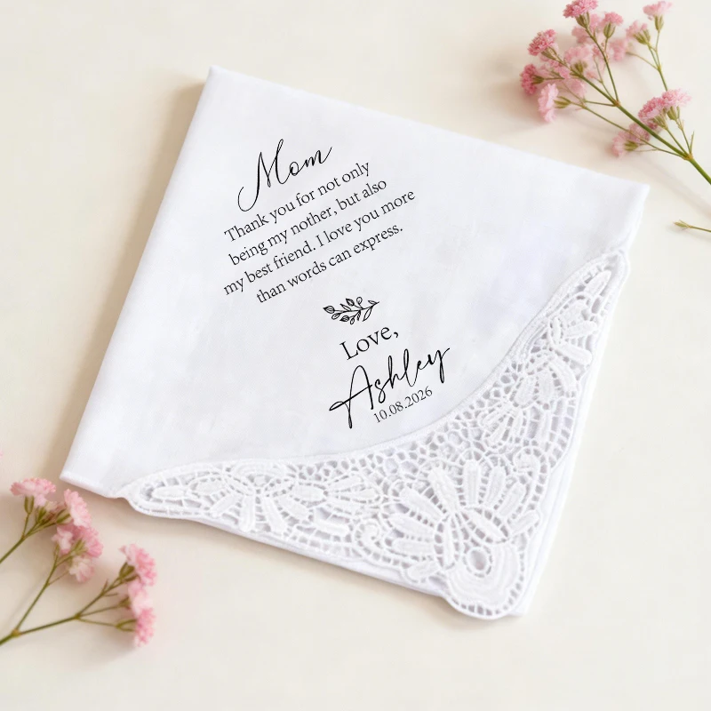 Custom Handkerchiefs for Women Personalized Wedding Handkerchiefs White Cotton Handkerchief, Birthday Gift for Mom