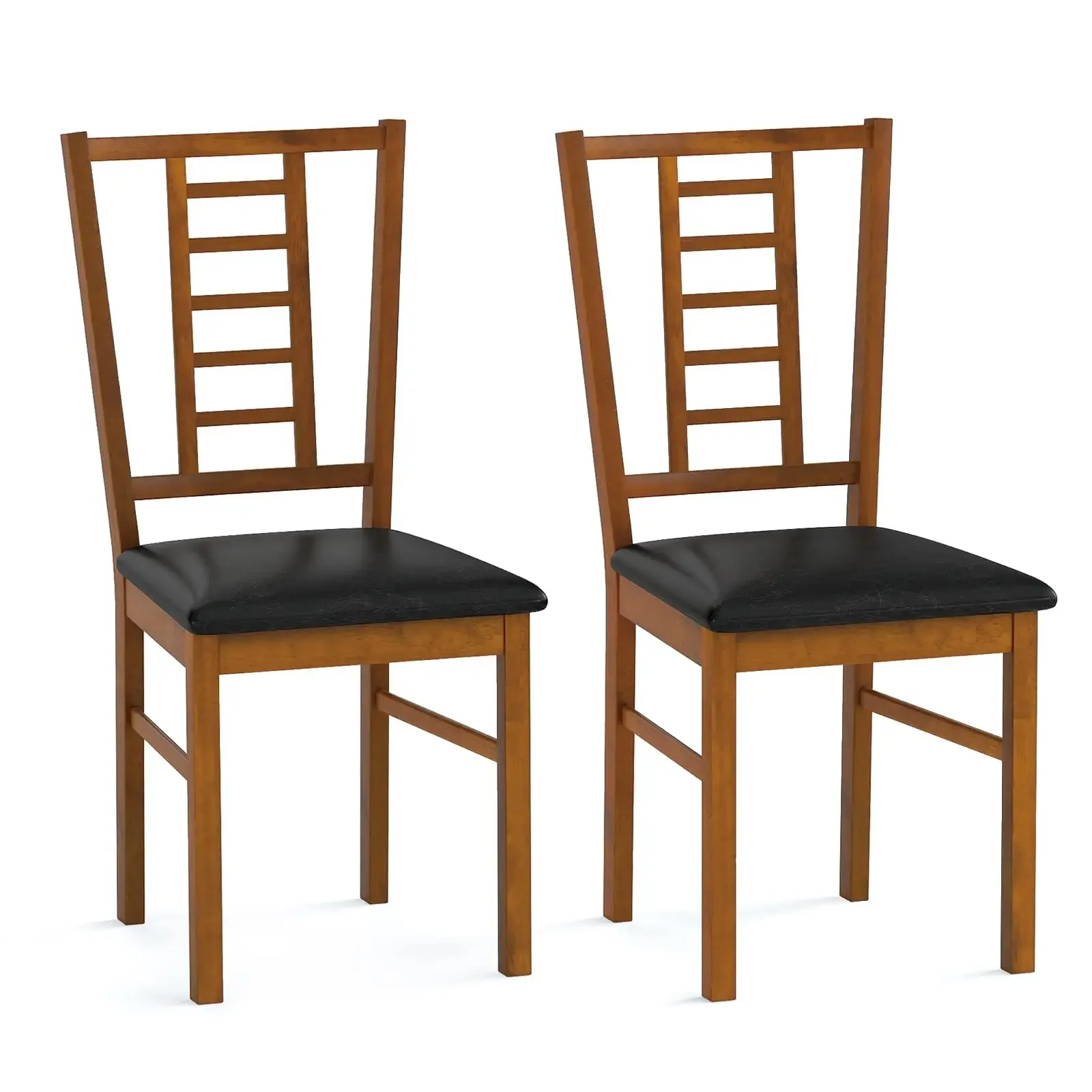 

2 Pack Wooden Dining Chairs Armless Kitchen Chairs With Ladder Backrest PU Upholstered Seat Rubber Wood Frame Modern