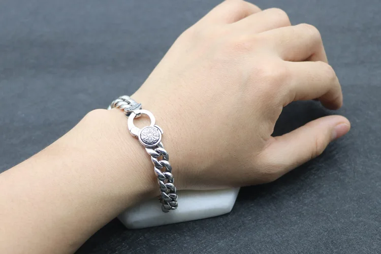 S925 Sterling Silver Cherry Blossom Buckle Six Character True Words Simple and Cold Fashion Bracelet