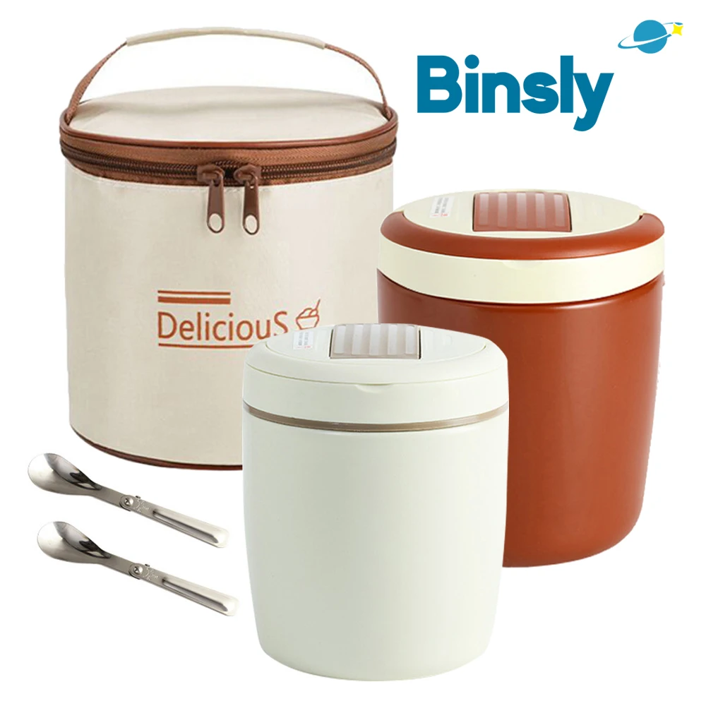 

Binsly Insulated Thermal Lunch Box Stainless Steel Soup Flask with Lunch Bag & Spoon Portable Leakproof Food Warmer for Work