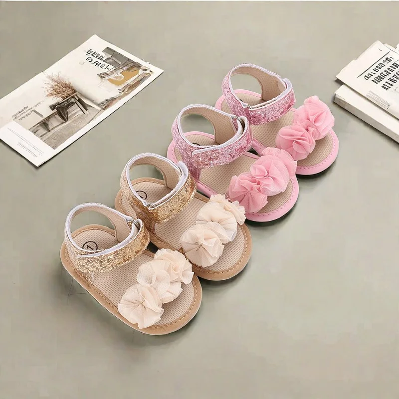 

Сандалии для маленьких девочек, летние детские свадебные платья на мягкой подошве, туфли на плоской подошве, пляжные сандалии, обувь для кроватки новорожденных, первые ходунки