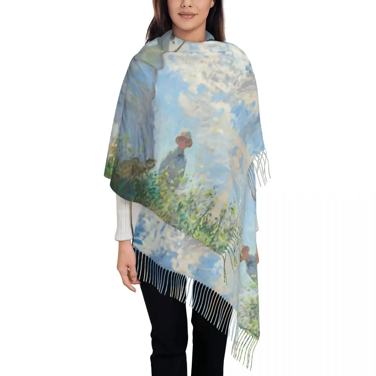 Woman With A Parasol By Claude Scarf Wrap for Women Long Winter Warm Tassel Shawl Unisex Modern Painting Art Scarves