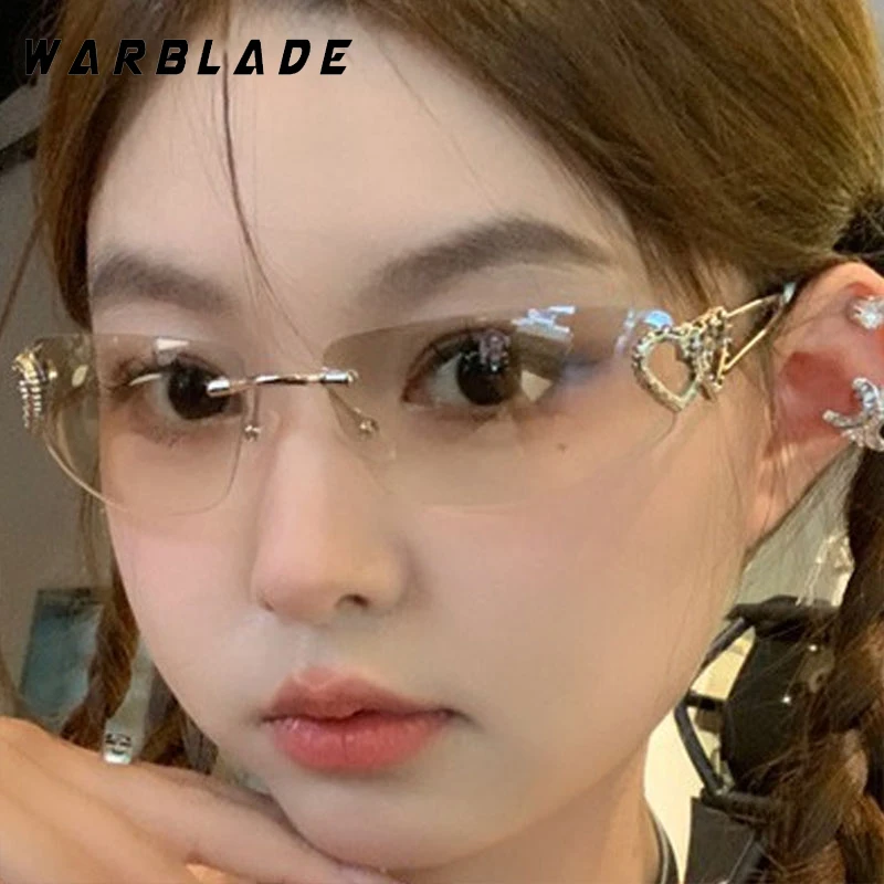 

Luxury Punk Sunglasses Man Woman Brand Designer Vintage Rimless Heart Leg Sun Glasses For Men Party Driving Shades UV400 Óculos