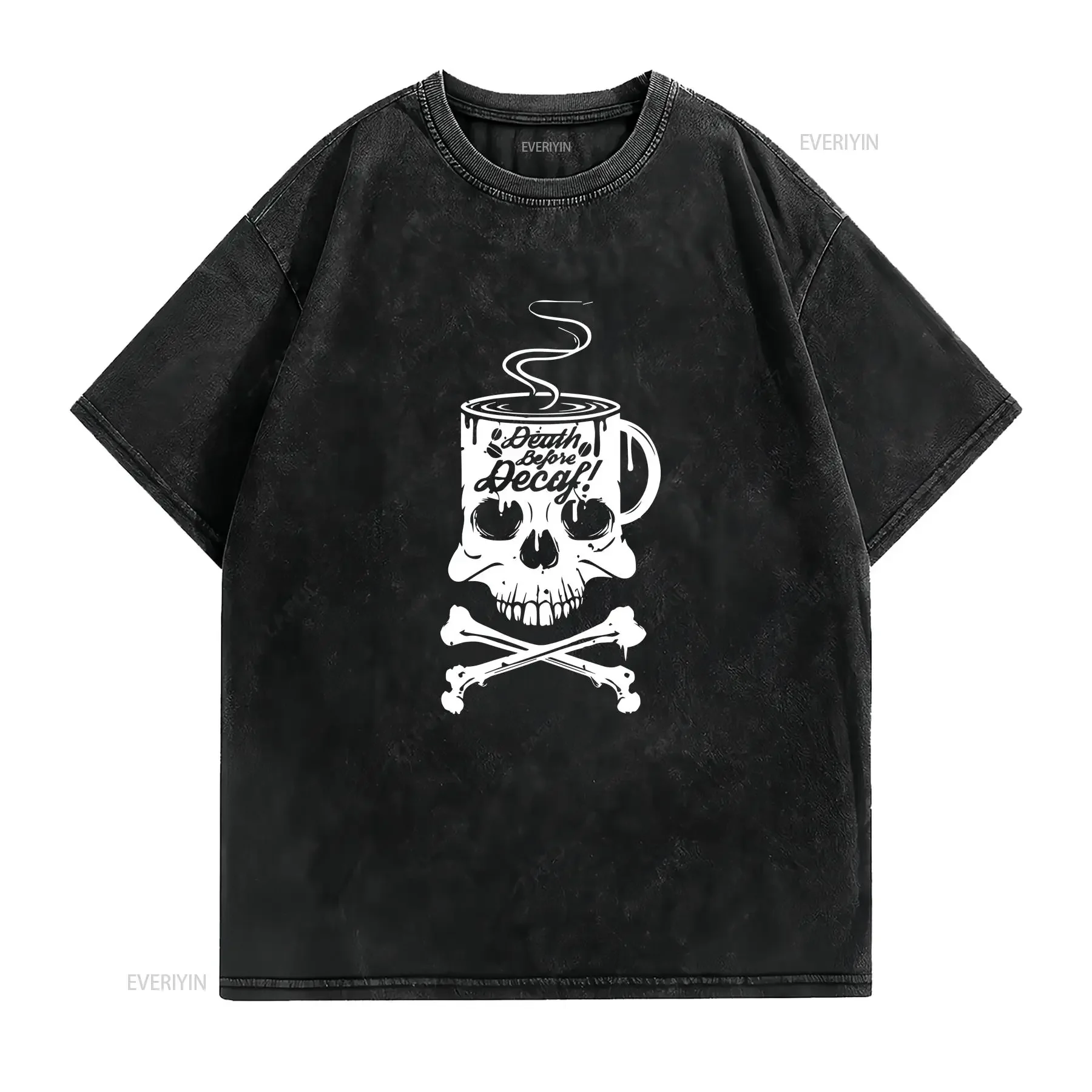 Death before decaf Men's classic tee vintage Washed Casual designer clothes fashion Breathable Slightly graphic Soft homme