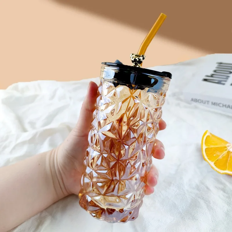 

400ml Bear Glass Cup Transparent Glasses With Lid and Straw Ice Coffee Mug Tea Cup Juice Glass Milk Water Cup Drinkware