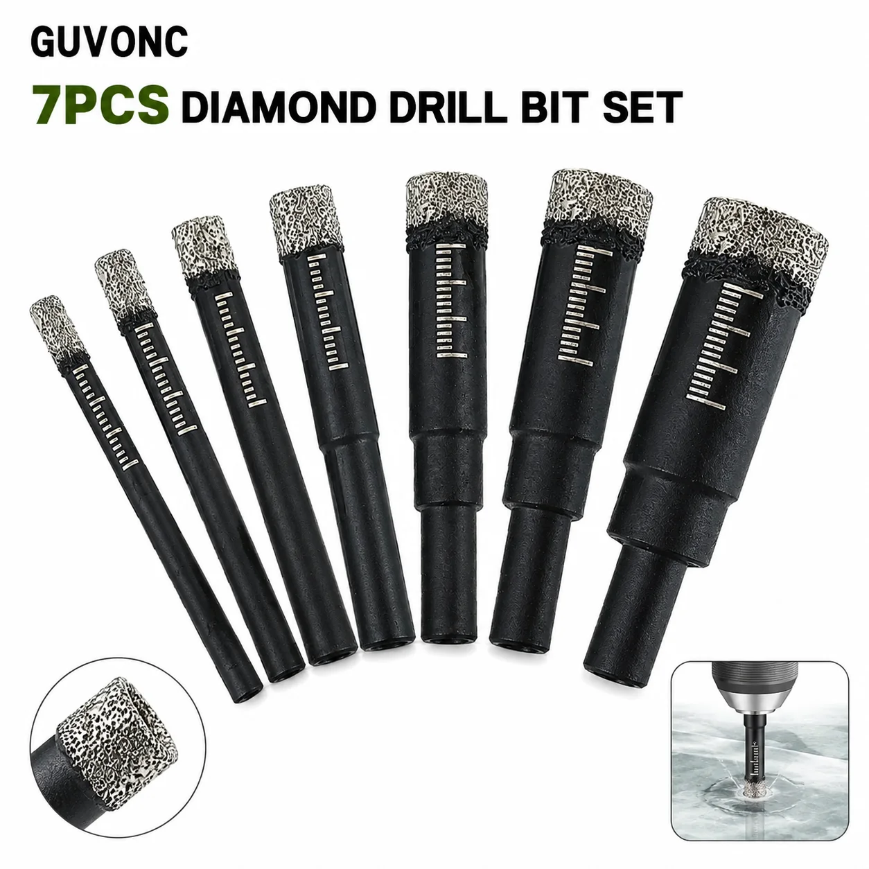 7Pcs Diamond Core Drill Bits Set 5‑16mm Vacuum Brazed for Ceramic Tile Marble Stone Glass Drilling