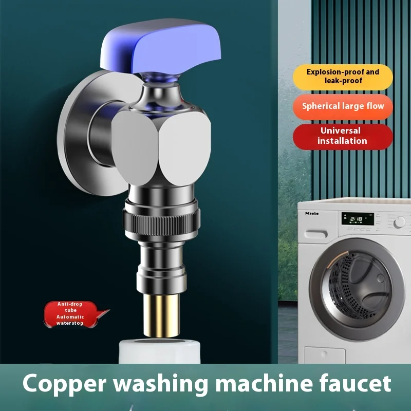 

Solid Brass Angle Valve & Washing Machine Tap | Auto Shut-Off Valve | Universal 4/6 Quick-Connect Fitting