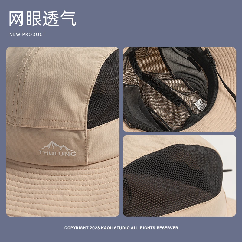 Japanese Functional Style Sunscreen Bucket Hats for Men and Women Summer Outdoor Leisure Mesh Breathable Quick Drying Hiking Cap