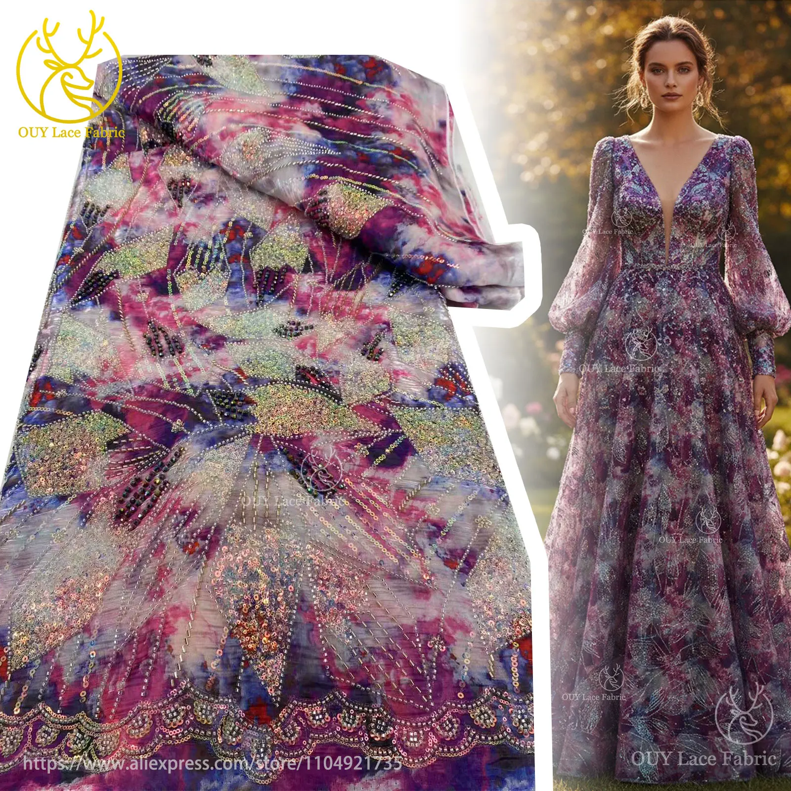 French Colorful Fashion Women Party Dinner Dress Sewing Material High Quality African Sequins Beading Embroidery Lace Fabrics