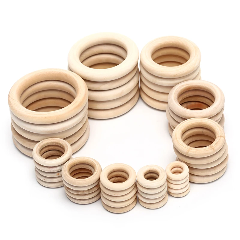 Hot Sale 5/10/20/50pcs Unfinished Solid Wooden Rings 20-70MM Natural Wood Rings for Macrame DIY Crafts Ornaments Jewelry Making