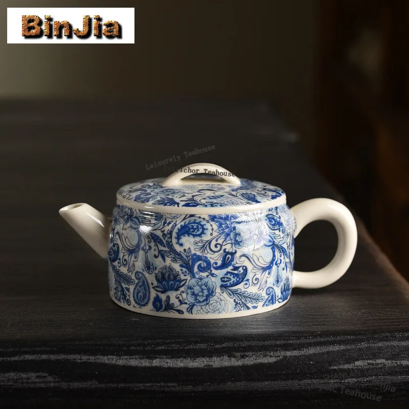 

Сине-белый чайник большого размера в антикварном стиле с фильтром для заваривания чая, домашний чайник-заварник с фильтром для чая улун, декоративный.