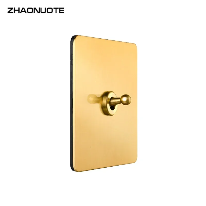 High Quality Stainless Steel Gold Panel 1-Gang 2 Way Toggle Switch Brass Lever Type 86 Wall Light Switch for Home