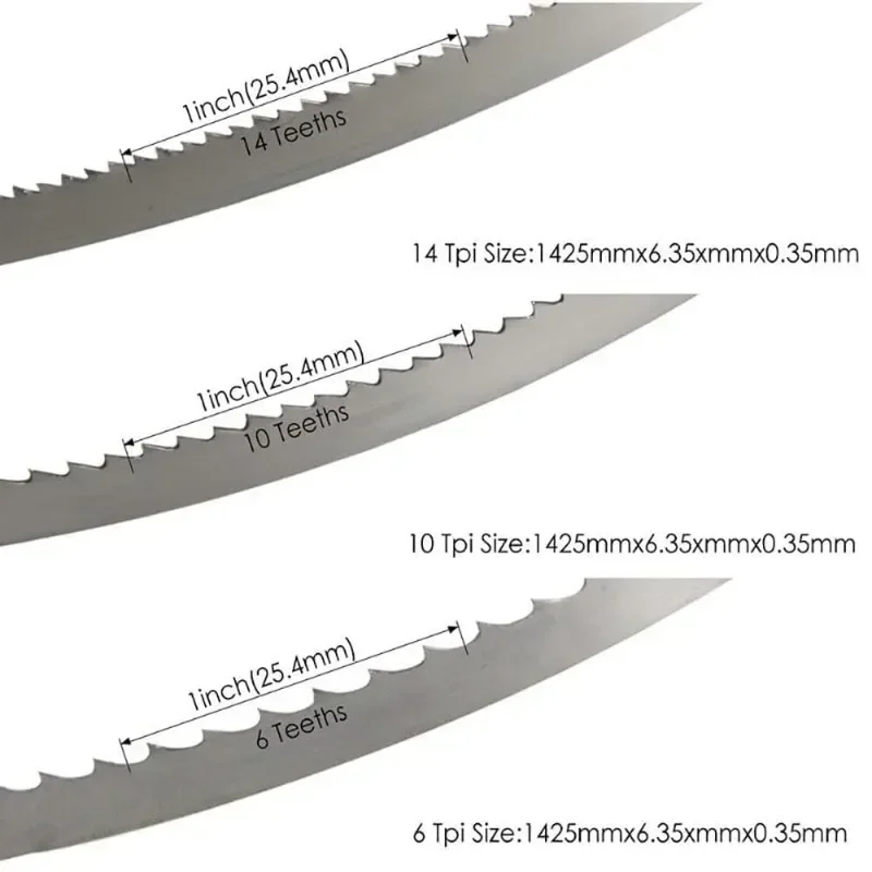 Hoja de sierra de banda piezas, 4 hojas de 1425mm, 1425mm, 6,35mm, 0,35mm, 6T, 10T, 14T, TPI, para cortar madera