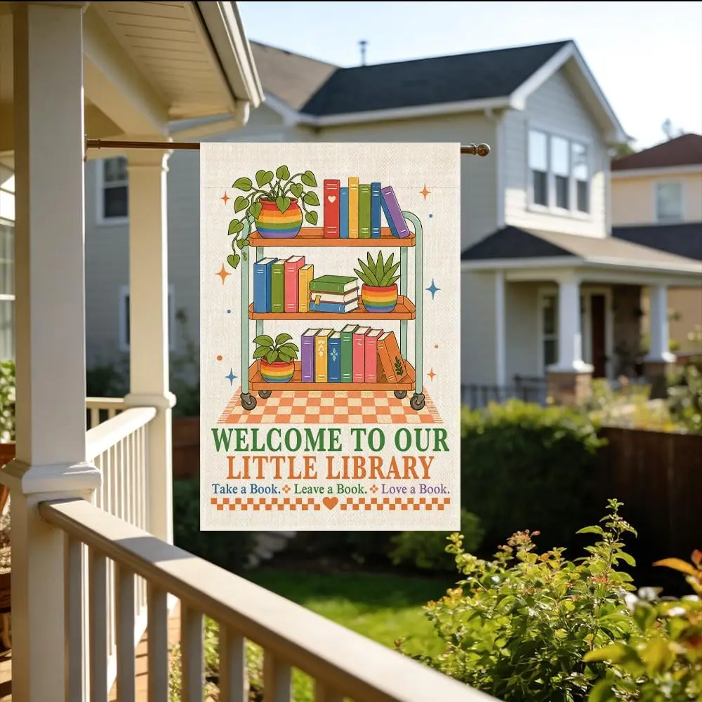 Welcome to Our Little Library Garden Flag Reading Outdoor Decor yyi
