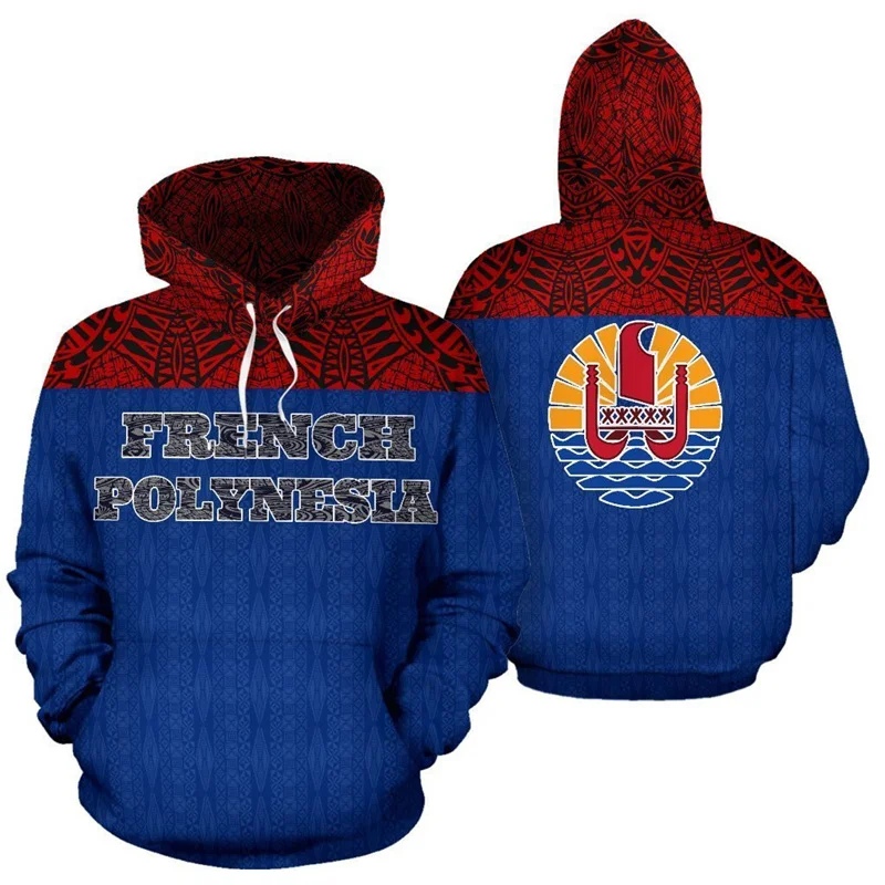 French Polynesia Tahiti National Flag Tribal Culture Retro Tattoos Sportswear 3D Printed Fun Hooded Sweatshirt Pullover Tops