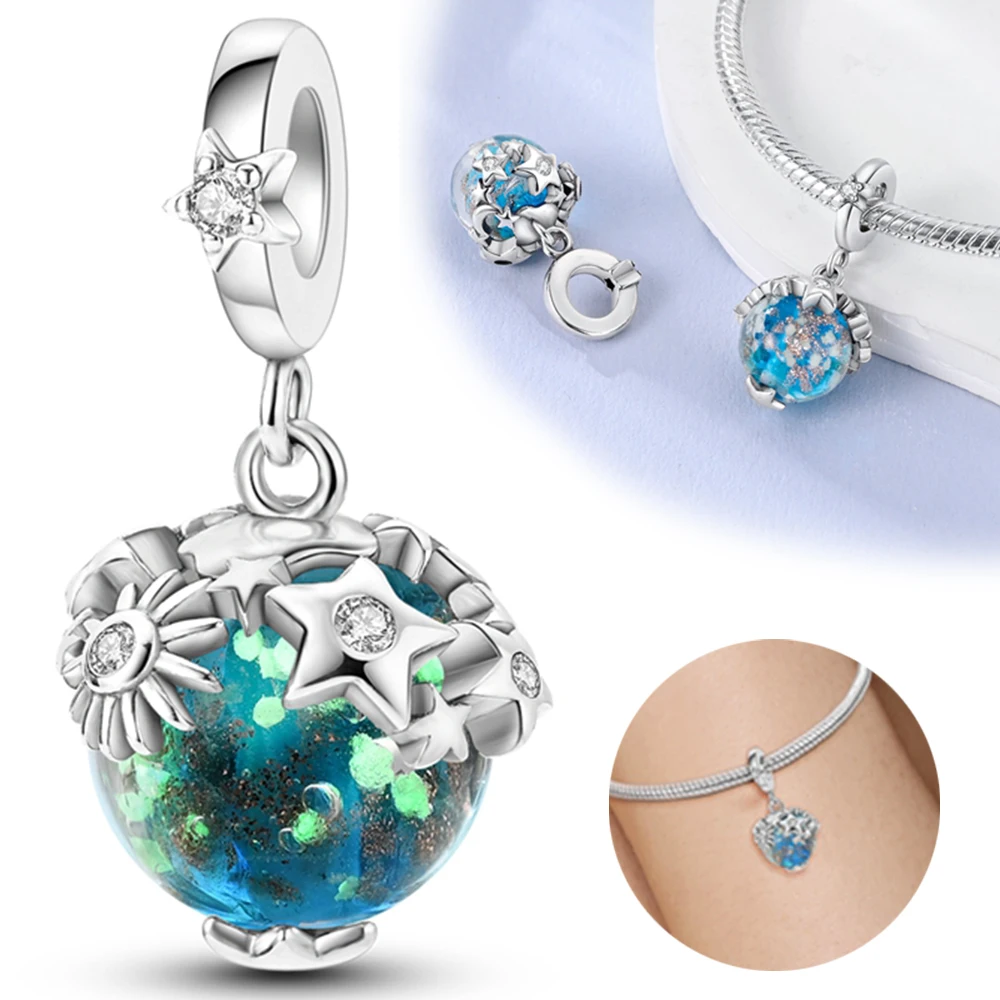 925 srebrnych świecących glazurowanych Planet Charms Fit Pandora Charms srebrne 925 oryginalna bransoletka do wyrobu biżuterii