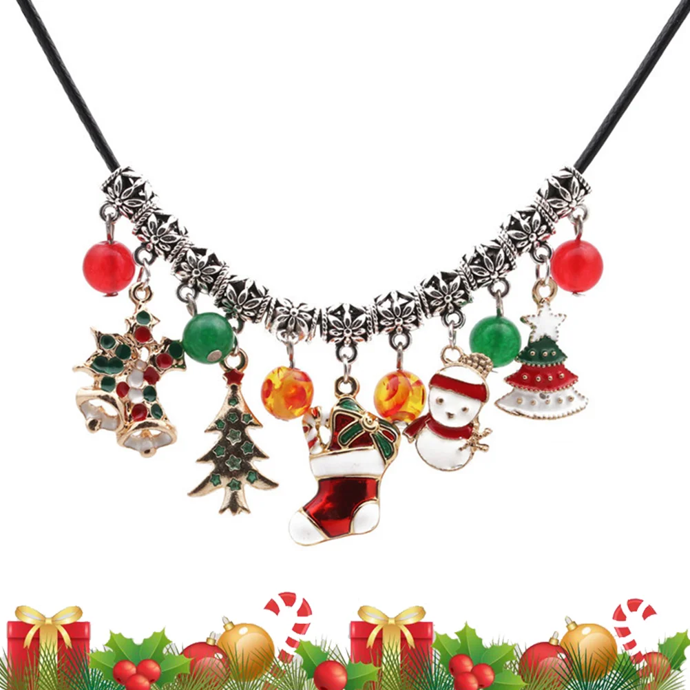 

Christmas Tree Collar Necklace Festive Clavicle Chain Agate Colorful Torque Miss