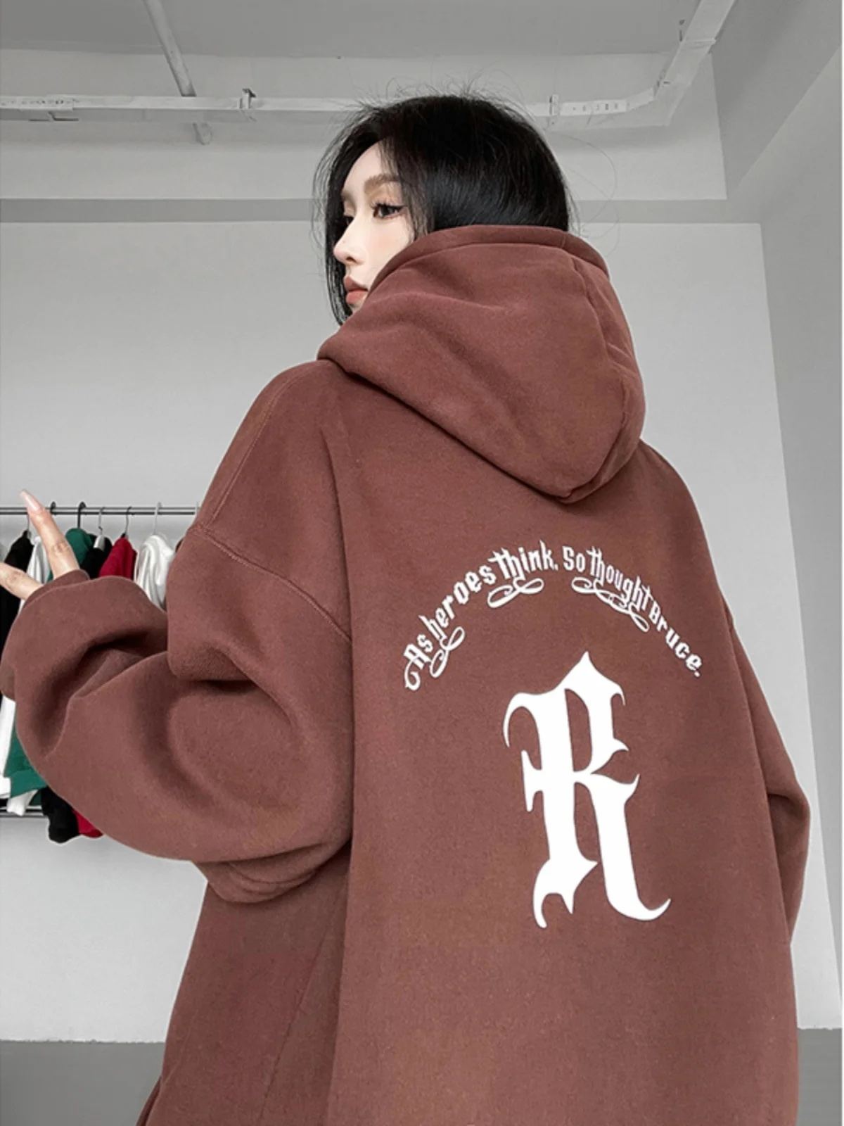 

Мужская толстовка American Sle Heavyweight Coffee Color ex Hoodie с двойным капюшоном, в стиле американского ретро, с принтом-муралом, верхняя одежда