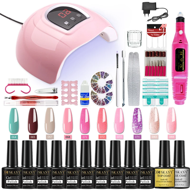 Nagel Gel Verlängern Set 54W LED Lampe Maniküre Set Acryl Nagellack MakingKit mit Elektrische Maniküre Maschine und Basis/Top Mantel