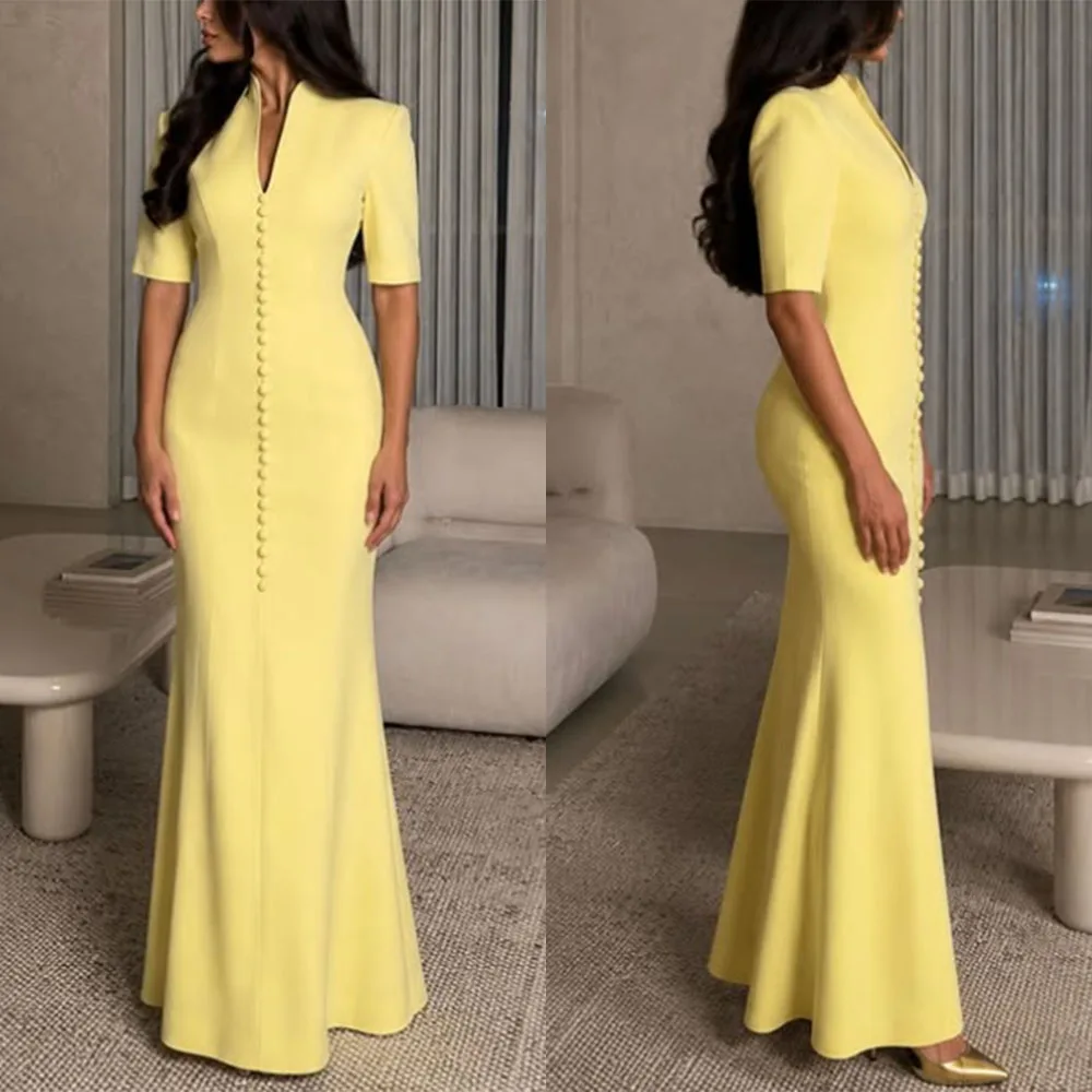 Vestidos Largos con Botones y Cuello en V Personalizados en Oferta, Vestidos de Fiesta Elegantes para Cumpleaños 2026، فساتين حفلات