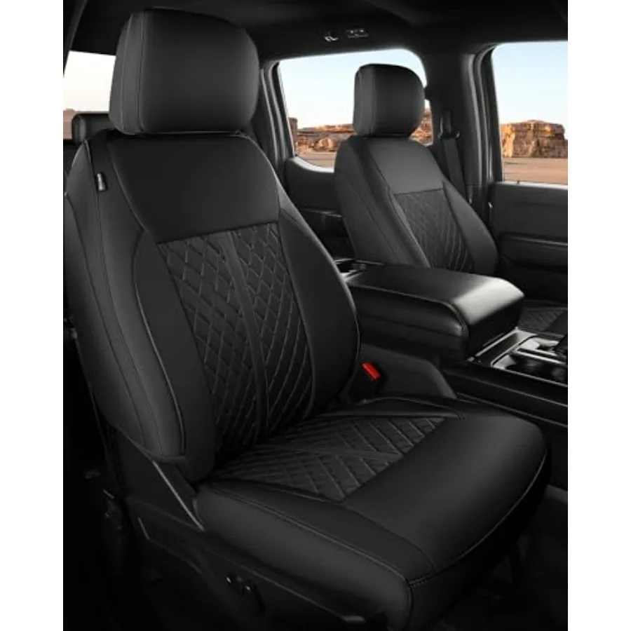 

Черные кожаные чехлы на сиденья для Ford F150 F250 F350 F450 SuperCrew XL XLT 2021-2026, полный комплект, аксессуары для пикапов