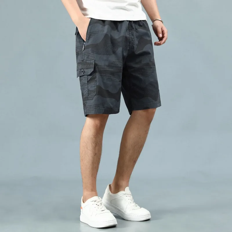 Pantalones cortos con estampado de camuflaje para hombre, Pantalón deportivo informal, con bolsillos geométricos, cintura alta elástica, estilo