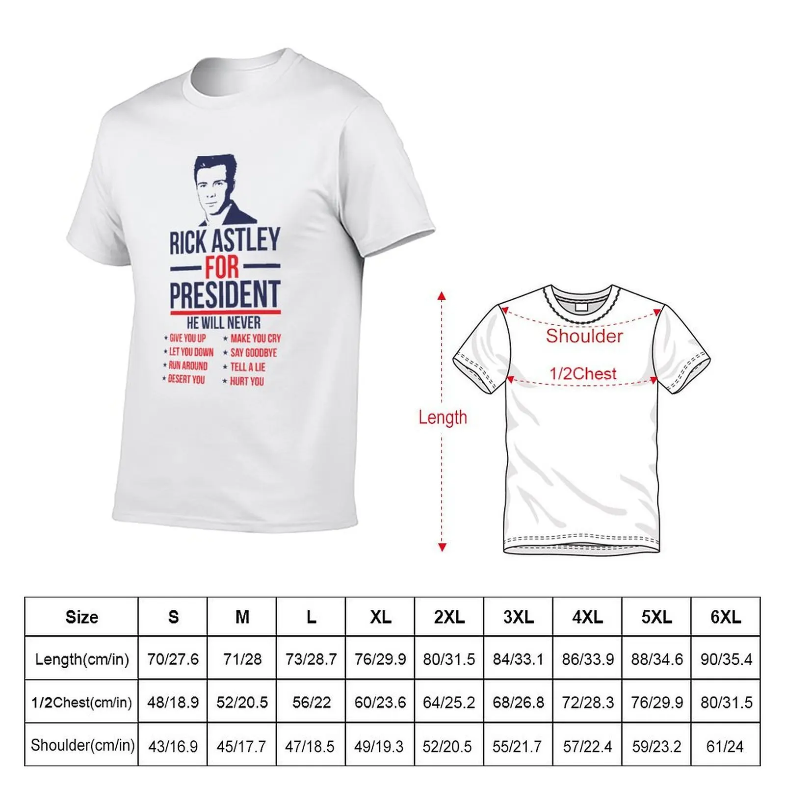 rick astley for president T-Shirt man clothes kawaii clothes mens t shirt graphic