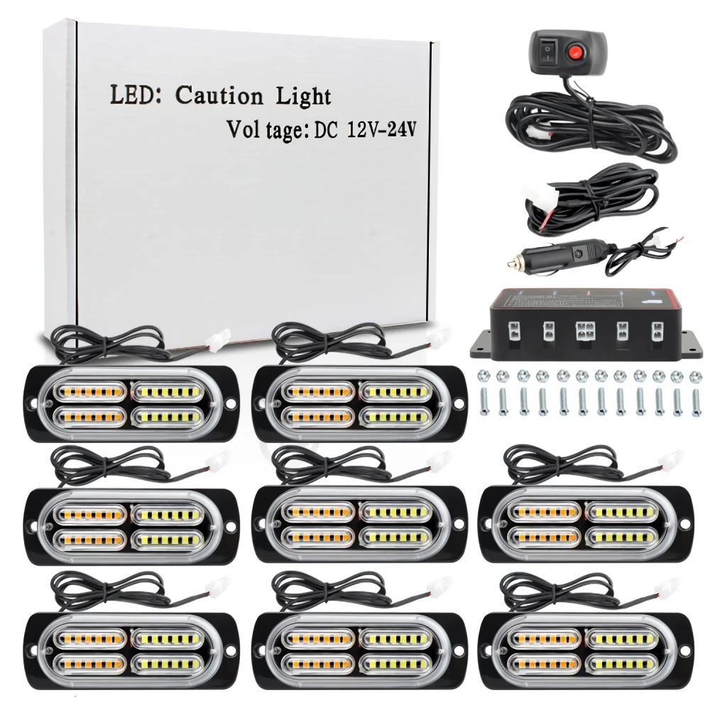 

1 комплект, 12 В, 8*24 светодиодов, автомобильная решетка, стробоскоп, аварийный мигающий свет, мотоциклетная скорой помощи, полицейская вспышка, красный, синий, янтарный, белый