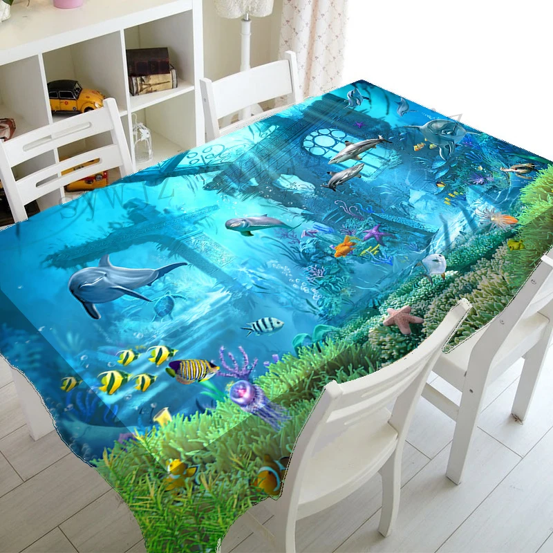 Underwater World Shark Print Decorative Tablecloth Picnic Table Rectangular Tablecloth Home Dining Table Coffee Table Decoration