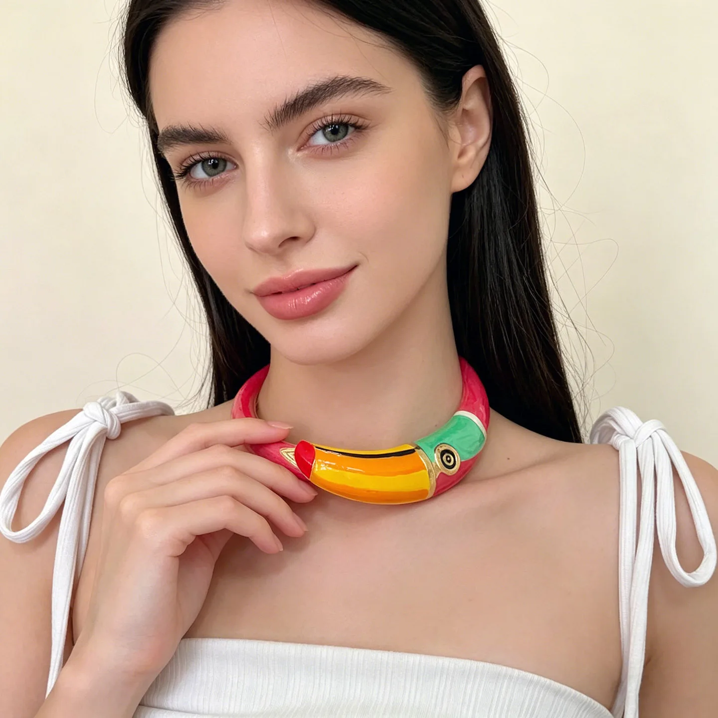 

Enamel Snake Choker Necklace Open Cuff Collar Artistic Clavicle Chain Personality Party Accessories for Women