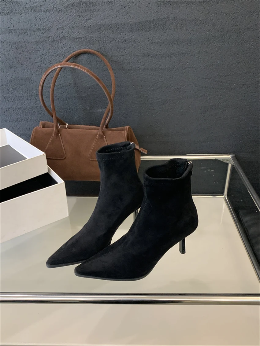 Botas Feminina High Heel Stiefel mit Leopardenmuster Damen Stiefeletten Herbst Elegante Spitze Kurze Stiefel Zapatos De Mujer – Detail 10