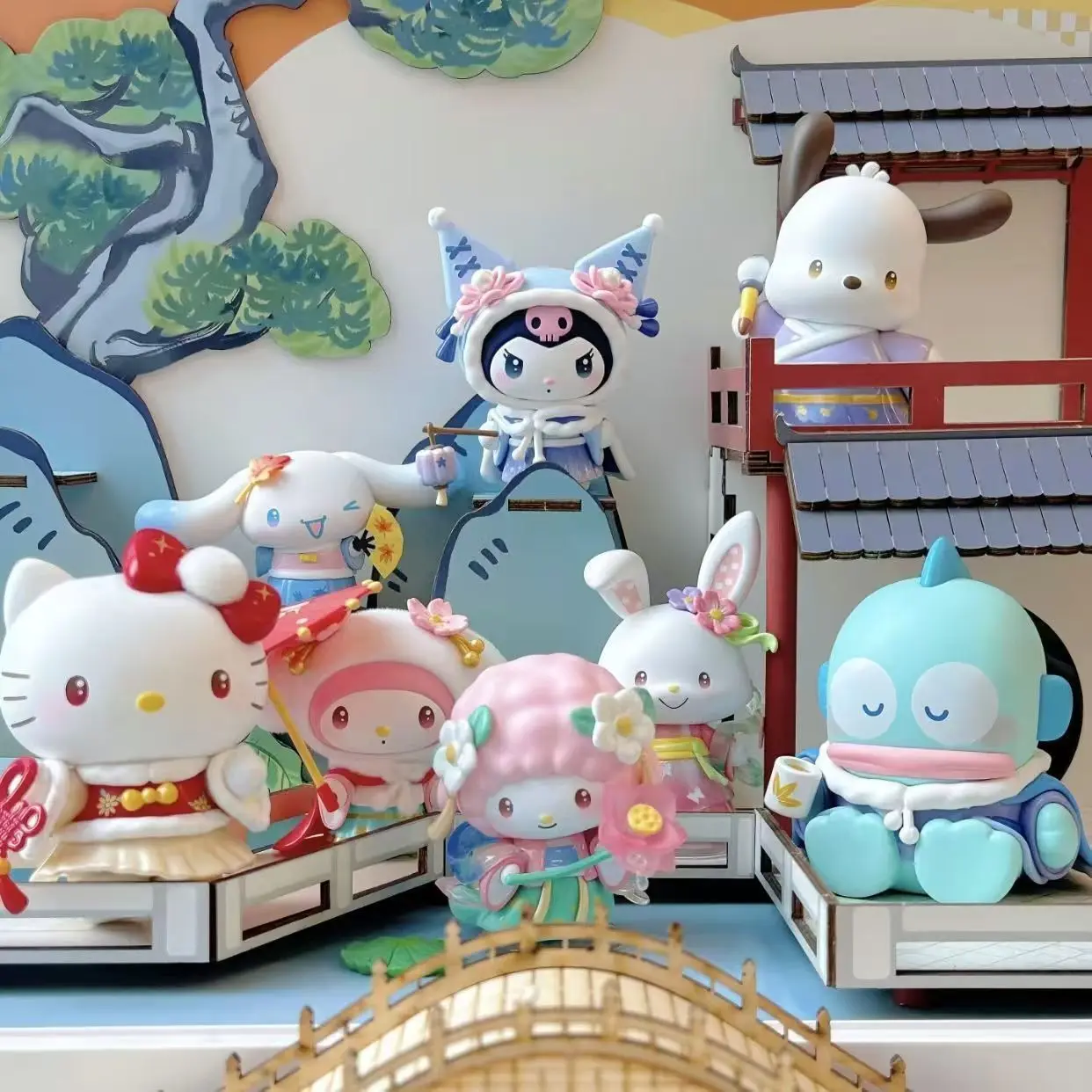 Sanrio Series Hello Kitty Kuromi Cinnamoroll My Melody Pachacco Hangyodon Anime Figure Model Desktop Ornament Cute Cartoon Doll