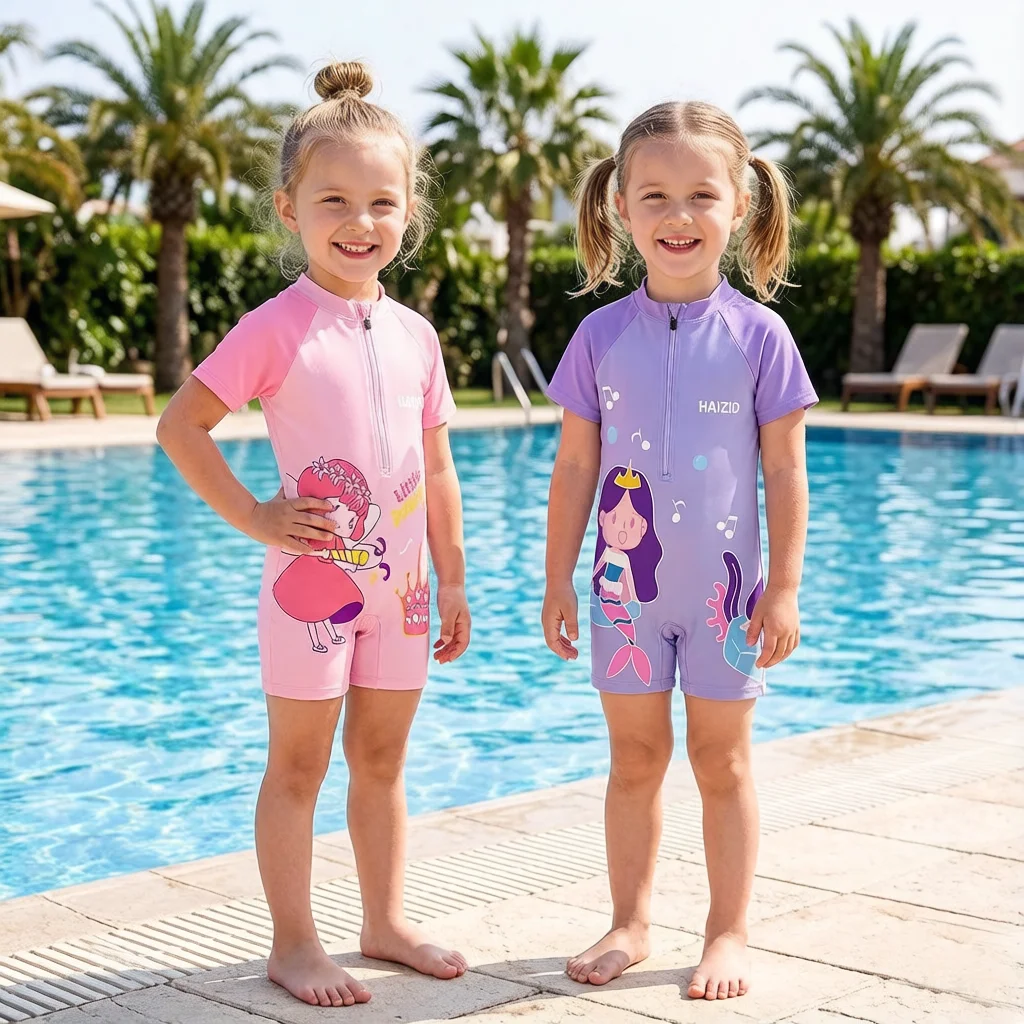 2-14Y Toddler Kids Child Girls Pink Princess Print One Piece Swimsuit Swim Surf Beach Wear Bathing Suit