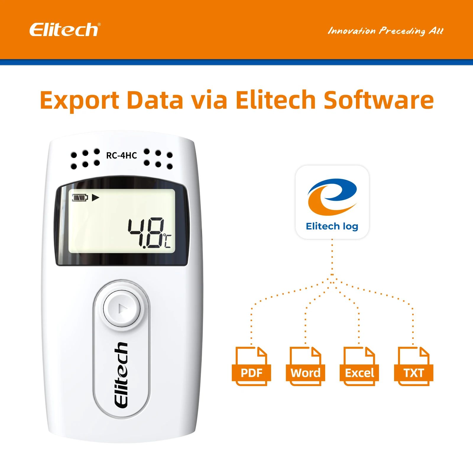 Elitech-registrador de datos de temperatura y humedad, RC-4HC USB, capacidad de registro de 16000 puntos, informe en PDF