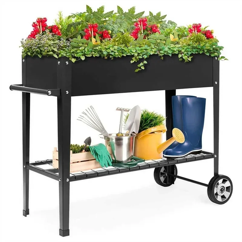 

Cama elevada para jardín, plantador multifuncional portátil, cama de plantación móvil con ruedas para vegetales y flores
